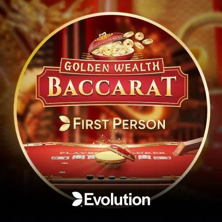 First Person Golden Wealth Baccarat by Evolution, showcased at lebullportugal.com – game logo
